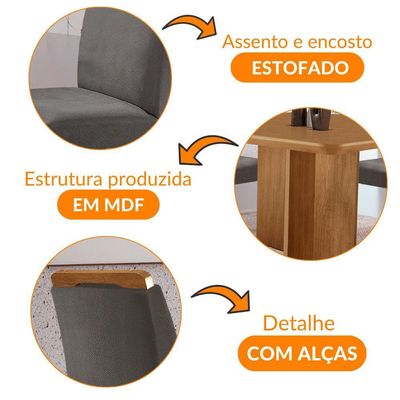 Mesa Olimpia 90 Mdf Com 4 Cadeiras Athenas Veludo Grafite Naturalle
