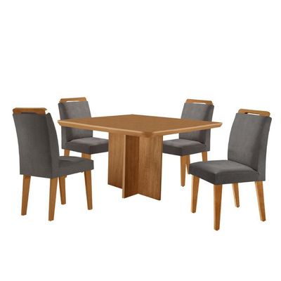 Mesa Olimpia 90 Mdf Com 4 Cadeiras Athenas Veludo Grafite Naturalle