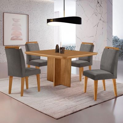 Mesa Olimpia 90 Mdf Com 4 Cadeiras Athenas Veludo Grafite Naturalle