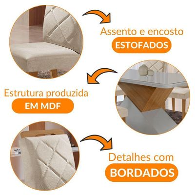 Mesa Sala De Jantar Aster 180cm E 6 Cadeiras Melissa Moderna Veludo Creme/off White/imbuia