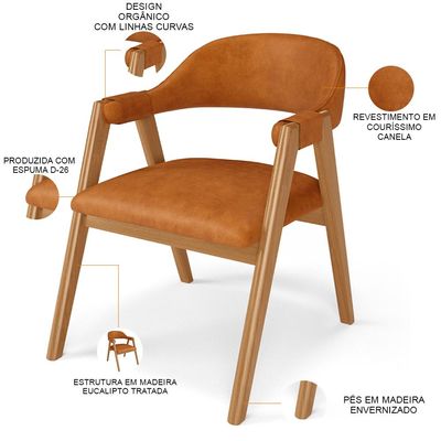 Kit 02 Cadeiras de Jantar e Estar Living Estofada Nadja L02 Couríssimo Canela - Lyam Decor