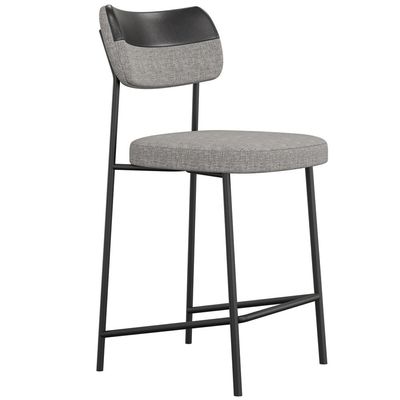 Kit 06 Banquetas Baixa Bar Cozinha Sala Jantar Preto Melina L02 Couríssimo Preto Linho Cinza - Lyam Decor