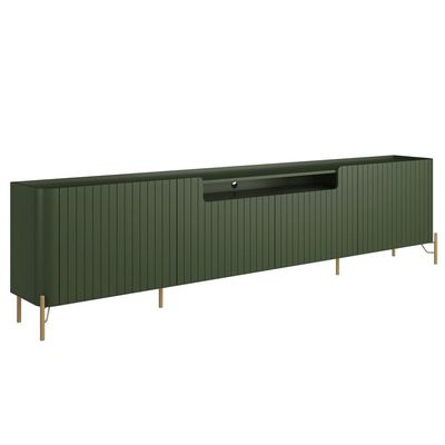Rack Para Sala de Estar TV 75 Pol 4 Portas Brise Pés Industrial Dourado Alef I03 Musgo - Lyam Decor