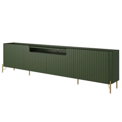 Rack Para Sala de Estar TV 75 Pol 4 Portas Brise Pés Industrial Dourado Alef I03 Musgo - Lyam Decor