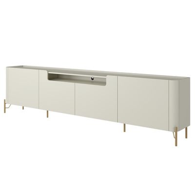 Rack Para Sala de Estar TV 85 Pol 4 Portas Pés Industrial Dourado Alef I03 Luna - Lyam Decor