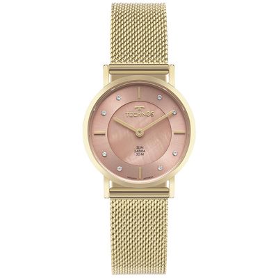 Relógio Technos Feminino Ref: 2025ltx/1t Slim Safira Mesh Dourado