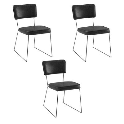 Kit 3 Cadeiras de Jantar Decorativa Base Aço Preto Luigi PU Preto - Gran Belo