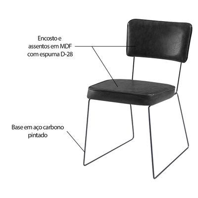 Kit 3 Cadeiras de Jantar Decorativa Base Aço Preto Luigi PU Preto - Gran Belo
