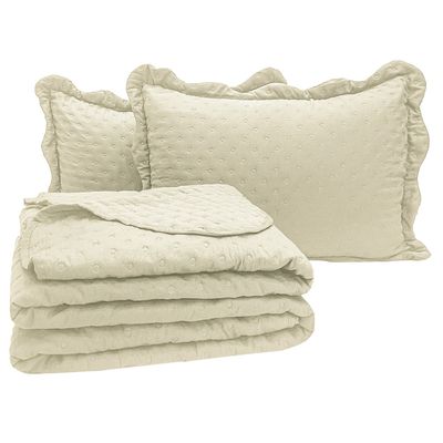 Kit Cobre Leito Colcha Perone King Dupla Face Toque de Pluma Micro Percal 300 Fios 3 Peças - Palha