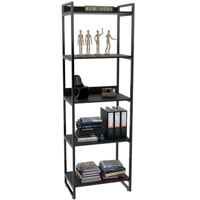 Kit Mesa Cavalete 135 cm com Estante 5 Prateleiras Estilo Industrial Form C01 Preto Onix - Lyam Decor