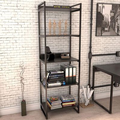Kit Mesa Cavalete 135 cm com Estante 5 Prateleiras Estilo Industrial Form C01 Preto Onix - Lyam Decor