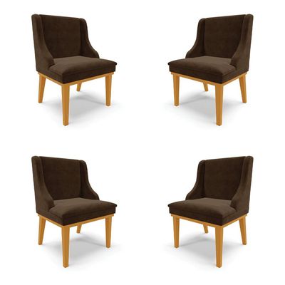 Kit 4 Cadeiras Decorativas Sala de Jantar Base Fixa de Madeira Firenze Suede Marrom/Castanho G19 - Gran Belo