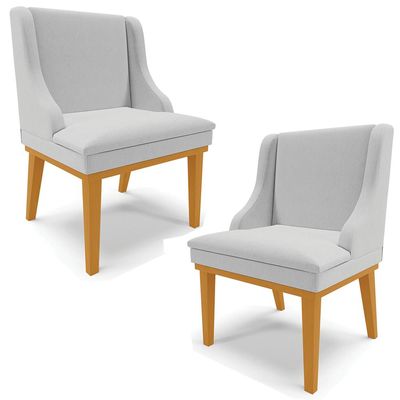 Kit 2 Cadeiras Decorativas Sala de Jantar Base Fixa de Madeira Firenze Linho Cinza/Castanho G19 - Gran Belo