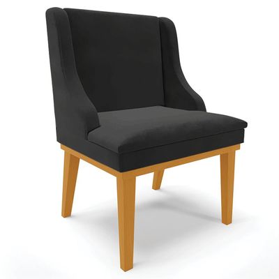 Cadeira Decorativa Sala de Jantar Base Fixa de Madeira Firenze Veludo Preto/Castanho G19 - Gran Belo