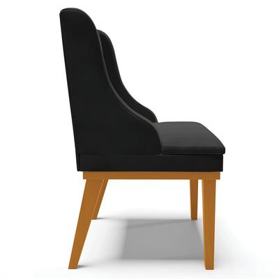 Cadeira Decorativa Sala de Jantar Base Fixa de Madeira Firenze Veludo Preto/Castanho G19 - Gran Belo