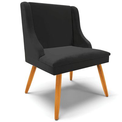 Cadeira Decorativa Sala de Jantar Pés Palito de Madeira Firenze Veludo Preto/Natural G19 - Gran Belo