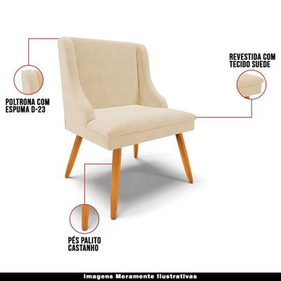 Cadeira Decorativa Sala de Jantar Pés Palito de Madeira Firenze Suede Bege/Natural G19 - Gran Belo