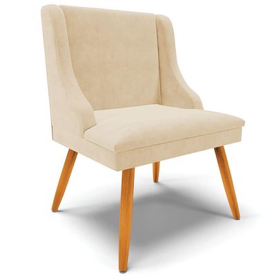 Cadeira Decorativa Sala de Jantar Pés Palito de Madeira Firenze Suede Bege/Natural G19 - Gran Belo