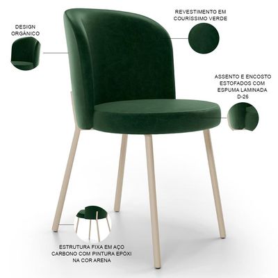 Kit 3 Cadeiras Sala de Jantar Estofada Gavi Arena L02 Couríssimo Verde Musgo - Lyam Decor