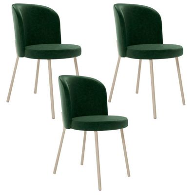 Kit 3 Cadeiras Sala de Jantar Estofada Gavi Arena L02 Couríssimo Verde Musgo - Lyam Decor