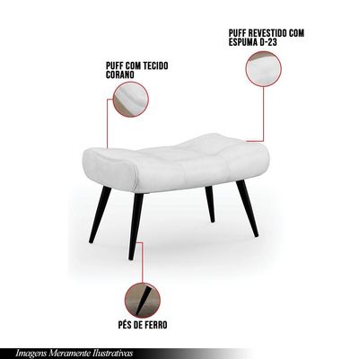 Puff Decorativo Sala de Estar Pés Palito Letty PU Branco G19 - Gran Belo