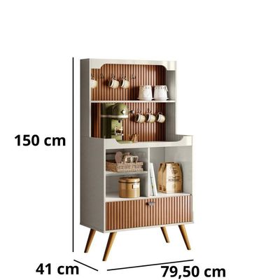 Cantinho Do Café Rubi - 1 Porta Basculante E Pés Em Madeira Off White Perolizado-tauari Ripado - Lukaliam Móveis Off White-tauari