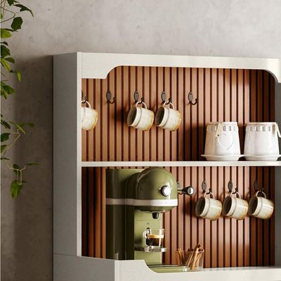 Cantinho Do Café Rubi - 1 Porta Basculante E Pés Em Madeira Off White Perolizado-tauari Ripado - Lukaliam Móveis Off White-tauari