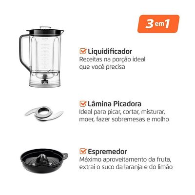 Multiprocessador Turbo Chef 3 Em 1 Mondial Preto 1000W MPN-02-BE 220V