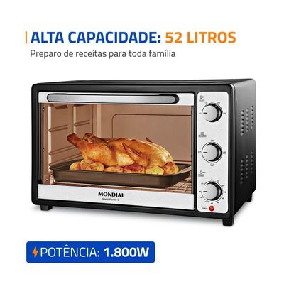 Forno Elétrico 52L Grand Family II Mondial Preto/inox 1800W FRN-52-B 220V