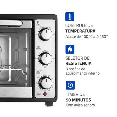 Forno Elétrico 52L Grand Family II Mondial Preto/inox 1800W FRN-52-B 220V