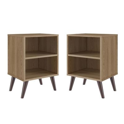 Kit 02 Mesa De Cabeceira Nicho 39cm Com Prateleira E Pés Palito Retrô Oak