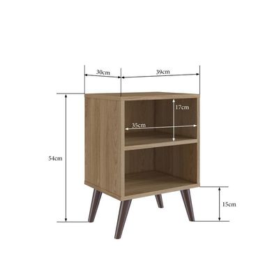 Kit 02 Mesa De Cabeceira Nicho 39cm Com Prateleira E Pés Palito Retrô Oak