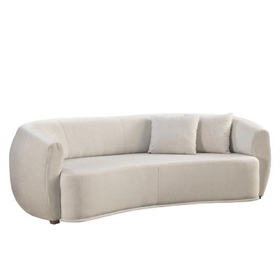 Sofá Decorativo Sala de Estar Curvo Esther 3 Lugares 210cm com Almofadas Linho Off White
