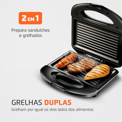 Grill e Sanduicheira Premium Mondial Preto e Inox 800W S-07 110