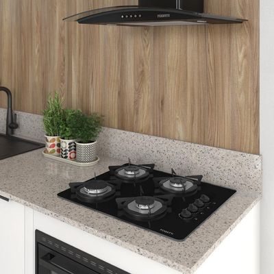Cooktop Fogatti Fgt 4 Bocas Vidro Preto Flange Inox Bivolt