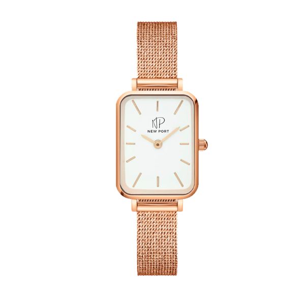 Relógio Quadrado Feminino De Pulso Analógico New Port Rosé