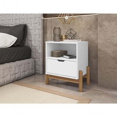Mesa De Cabeceira C- Nicho E Gaveteiro Porta Itens Antares Branco