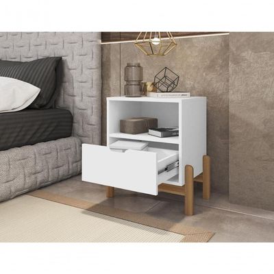 Mesa De Cabeceira C- Nicho E Gaveteiro Porta Itens Antares Branco