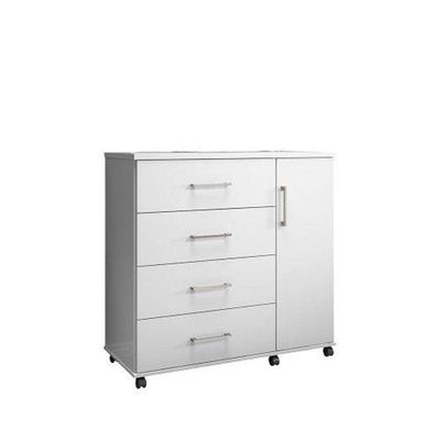 Cômoda Belle 4 Gavetas E 1 Porta Lukaliam Móveis Branco Branco