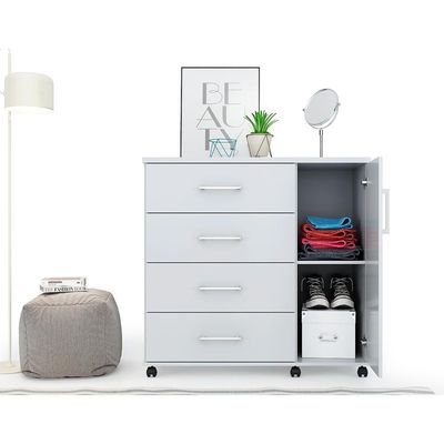 Cômoda Belle 4 Gavetas E 1 Porta Lukaliam Móveis Branco Branco