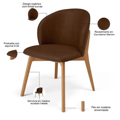 Kit 06 Cadeiras De Jantar E Estar Living Estofada Mia L02 Couríssimo Marrom - Lyam Decor