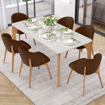 Kit 06 Cadeiras De Jantar E Estar Living Estofada Mia L02 Couríssimo Marrom - Lyam Decor