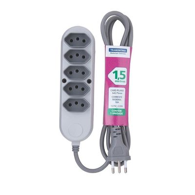 Extensão 5 Tomadas 2p+t 10a 250v 1,5m - 57504029 - Tramontina Extensao 5tom.2p+t 10a-250v 1,5mt Tramon