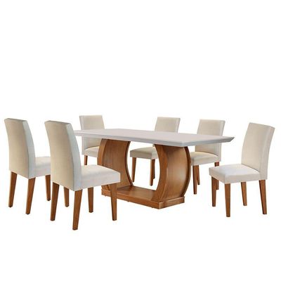 Sala De Jantar Milena 6 Cadeiras Grécia Rufato Veludo Creme Imbuia