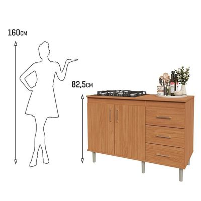 Kit Bancada Ilha Para Cozinha + Balcão Para Cooktop 1,20m 5 Bocas 2 Portas E 3 Gavetas Turim Nature Nature