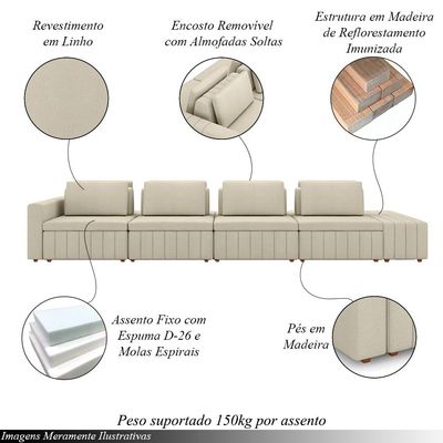 Sofá Ilha com Encosto e Almofadas Móveis Olimpo 465cm Modulado Linho Bege G45 - Gran Belo
