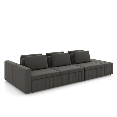 Sofá Ilha com Encosto e Almofadas Móveis Olimpo 395cm Modulado Veludo Grafite G45 - Gran Belo