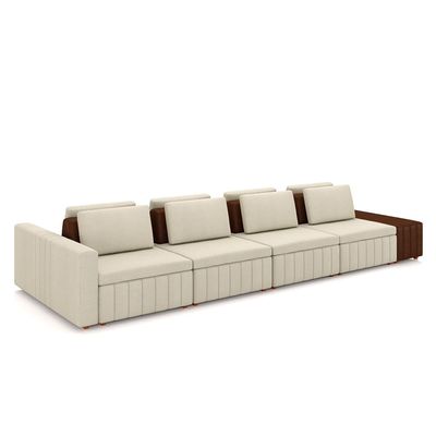 Sofá Ilha com Encosto e Almofadas Móveis Olimpo 465cm Modulado Linho/PU Bege/Marrom G45 - Gran Belo