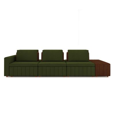 Sofá Ilha com Encosto e Almofadas Móveis Olimpo 335cm Modulado Linho/PU Verde/Marrom G45 - Gran Belo