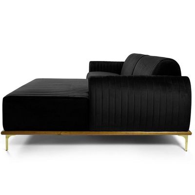 Sofá 5 Lugares Com Chaise Molino 300 Cm Veludo Preto C-300